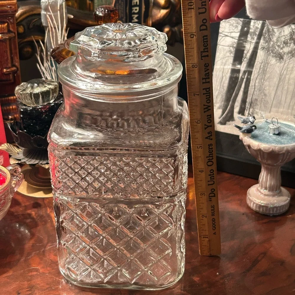 Vintage Clear Diamond Cut Glass Canister